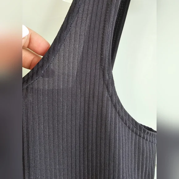 Thin Ribbed Black Mini Simple Dress - Picture 4 of 5